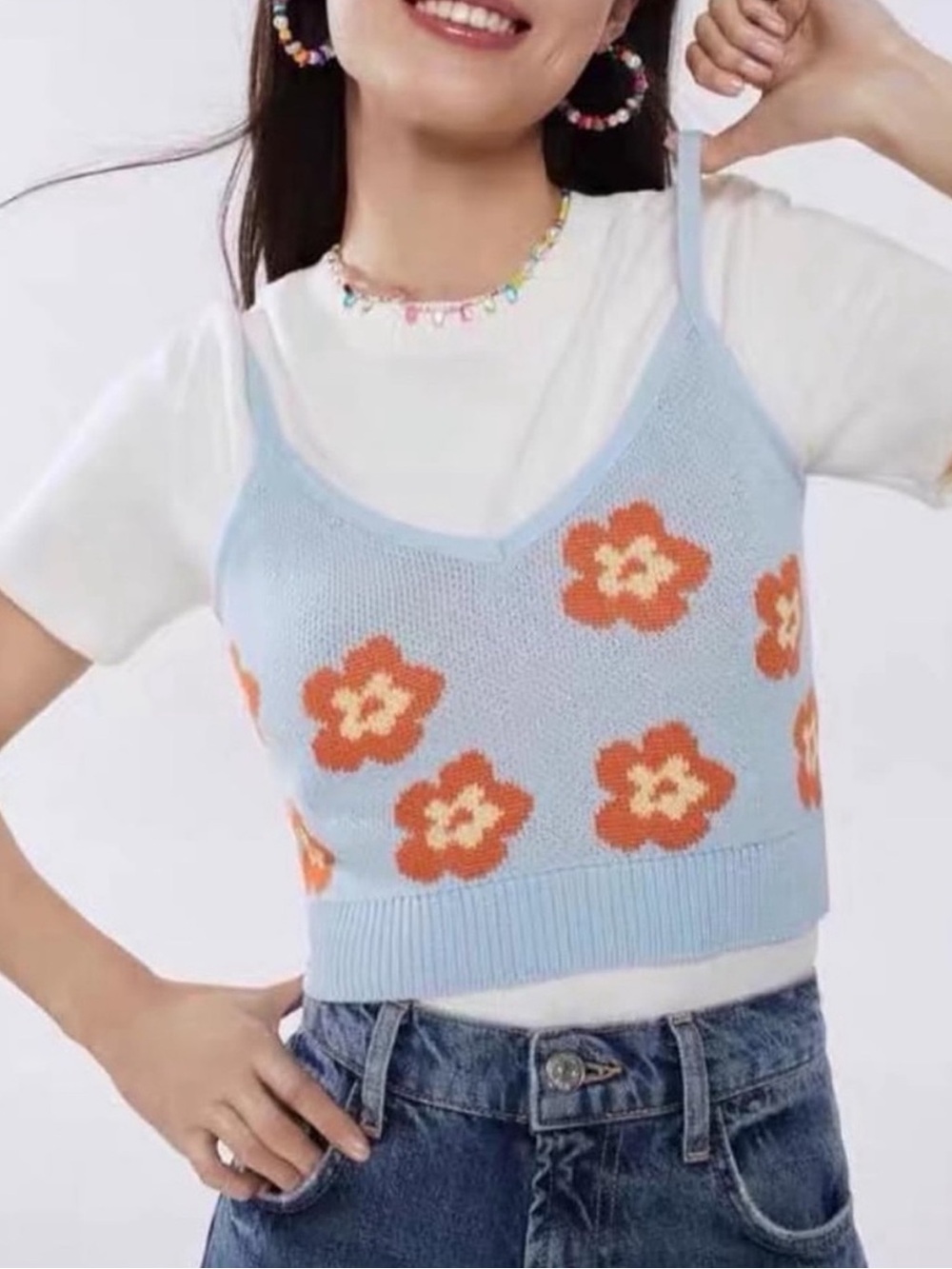 ZARA FLORAL JACQUARD KNIT TOP